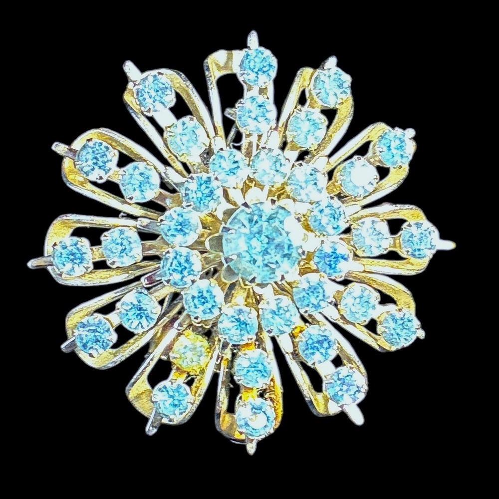 Vintage Coro Clear Rhinestone Flower Starburst Brooch Silver Tone Signed